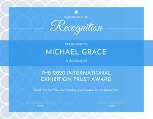 Free  Template: Blue Elegant Exhibition Award Certificate Template