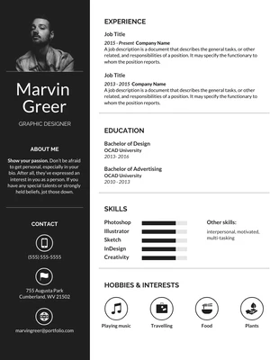 Free  Template: Modern Graphic Design Hobby Resume Template