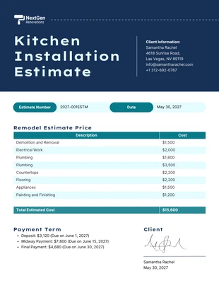 Free  Template: Kitchen Installation Estimate Template