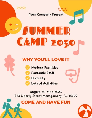 Free  Template: Playful August Summer Camp Flyer Template