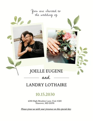 Free  Template: White Green Wedding Photo Invitation