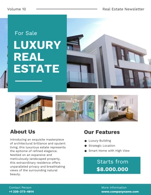 Free  Template: Teal White Real Estate Newsletter Template