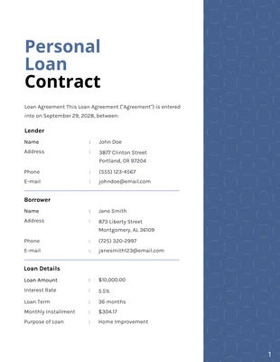 business  Template: Personal Loan Contract Template