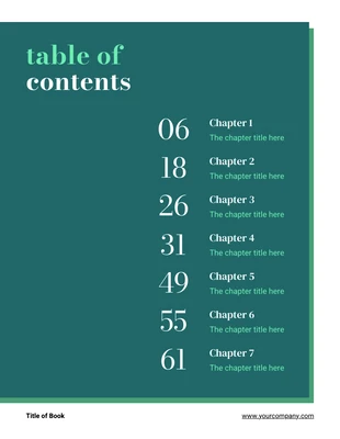 premium  Template: Green Book Table of Contents Template