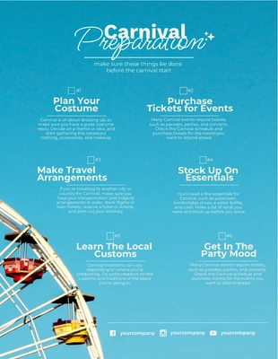 Free  Template: Blue Sky Carnival Preparation Checklist Template