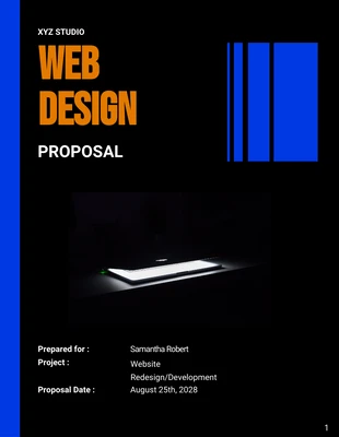 Free  Template: Dark Orange & Blue Color Web Design Proposal Template