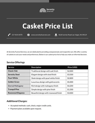 Free  Template: Casket Price List Template