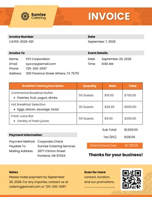 premium  Template: Catering Breakfast Bill Format Invoice Template