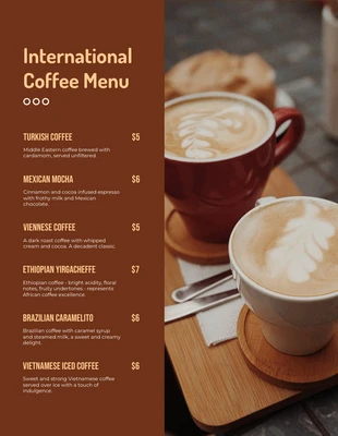 Free  Template: Brown Modern Coffee Drink Menu