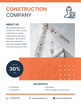 Free  Template: Burnt Sienna Construction Company Flyer Template