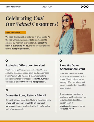 Free  Template: Valued Customer Appreciation Newsletter Template