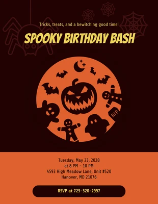 Free  Template: Orange And Brown Halloween Birthday Invitation