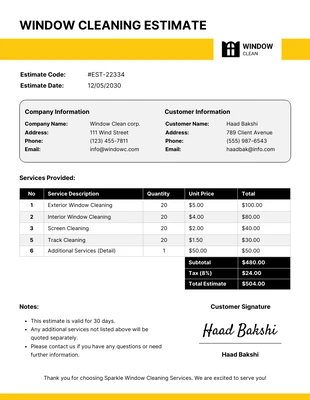 Free  Template: Window Cleaning Estimate Template