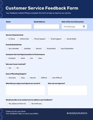 business  Template: Rhino Customer Service Feedback Form Template