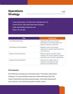 Free  Template: Simple Operational Plan Template