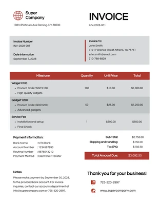 Free  Template: Grey Red Business Invoice Template