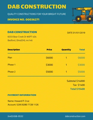 premium  Template: Construction Invoice Example Template