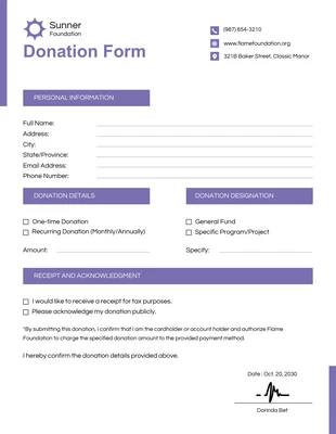 business  Template: Purple Simple Donation Form Template