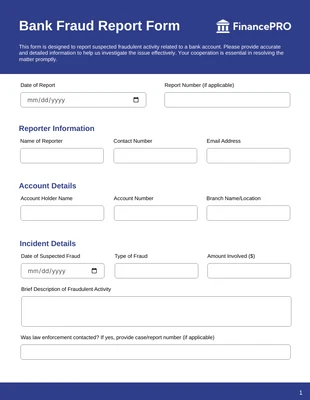 business  Template: Bank Fraud Incident Report Template