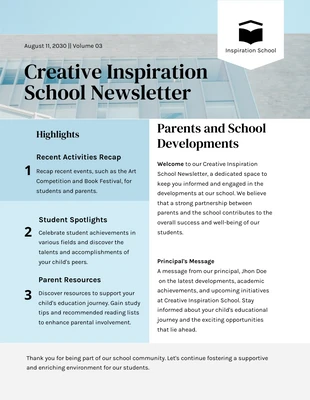 Free  Template: Creative Parent School Engagement Newsletter Template