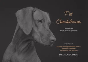 Free  Template: Black pet condolences pet sympathy card