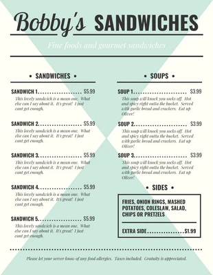 premium  Template: Sandwiches Menu