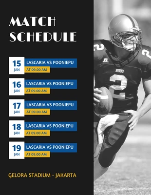 Free  Template: Black Minimalist Match Schedule Template