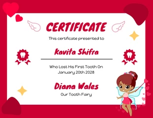 Free  Template: Red Playful Illustration Tooth Fairy Certificate Template