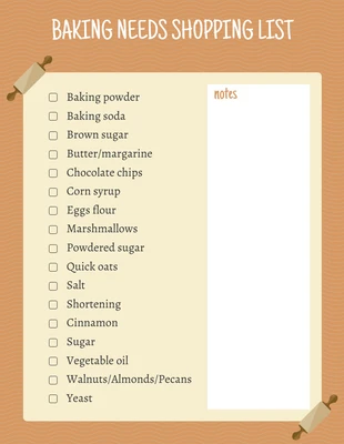 premium interactive Template: Brown Baking Needs Shopping List Template