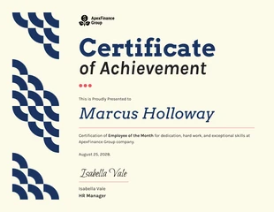 Free  Template: Certificate of Achievement for Employee Template