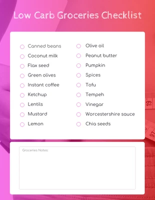 Free interactive Template: Gradient Low Carb Grocery Checklist Template