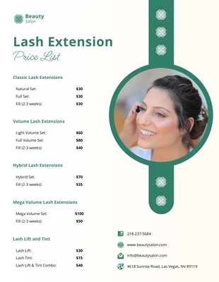 business  Template: Lash Extension Price List Template