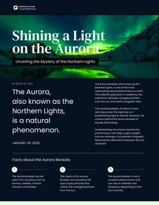 Free  Template: Dark and Light Green Facts about Aurora Poster