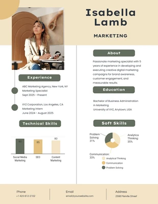 Free  Template: Creamy Green Marketing Resume Template