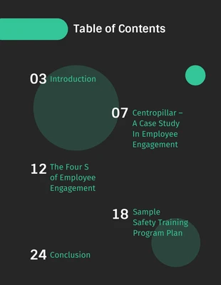 Free  Template: Dark Employee Engagement Handbook Table of Contents Template