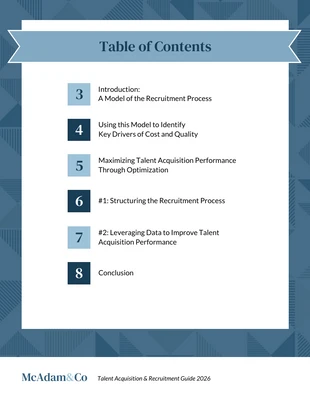 Free  Template: HR Talent Acquisition Plan Table of Contents Template