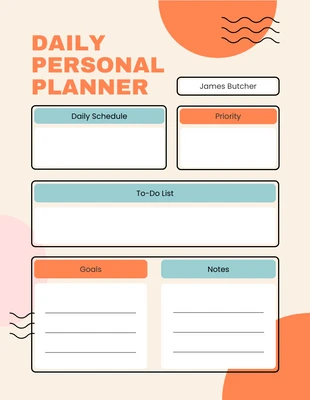 Free  Template: Orange Daily Personal Planner Template