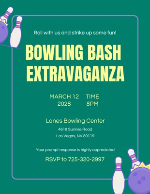 Free  Template: Yellow Green Bowling Invitation