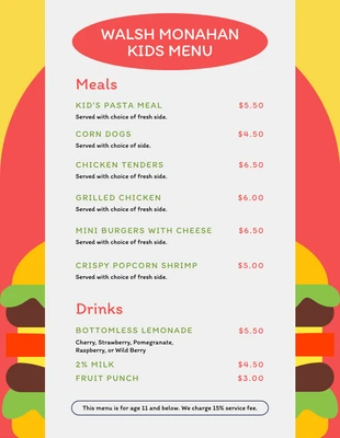 Free  Template: Yellow Playful Illustration Kids Menu