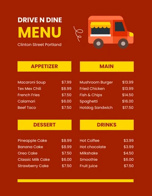 Free  Template: Red Simple Food Truck Menu