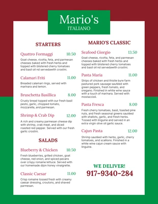 Free  Template: Red And Green Minimalist Italian Menu