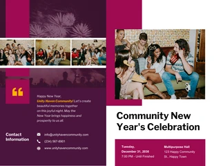 Free  Template: Community New Year's Celebration Half-Fold Brochure Template