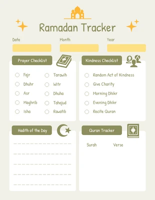 Free interactive Template: Light Green Modern Ramadan Tracker Schedule Template