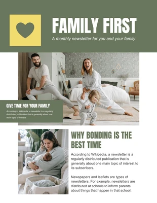 Free  Template: Modern Aesthetic Family First Newsletter Template