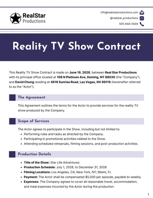 Free  Template: Reality TV Show Contract Template