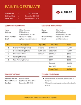 business  Template: Red Yellow Painting Estimate Template