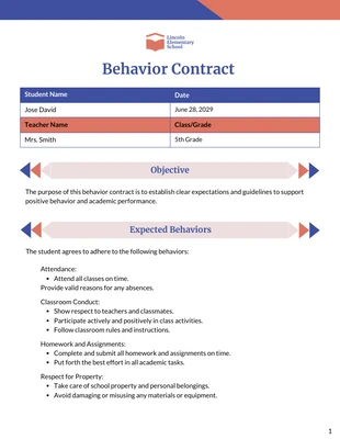 Free  Template: Behavior Contract Template