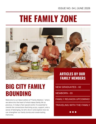 Free  Template: White Red Family Zone Newsletter Template