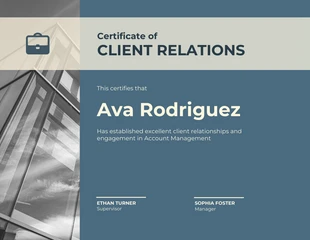 business  Template: Simple Blue Certificate of Client Relations Template