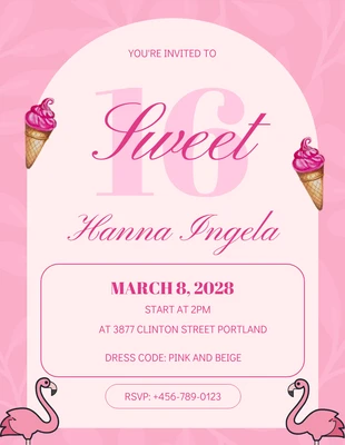 Free  Template: Pink Playful Illustration Birthday Sweet 16 Invitation